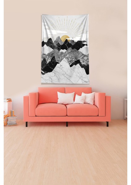 Beyaz Güneşin Doğuşu Sunset Leke Tutmaz Kadife Kumaş Duvar Örtüsü Duvar Halısı Tapestry
