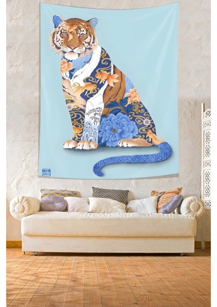 Çiçek Temalı Kaplan Leke Tutmaz Kumaş Duvar Örtüsü Duvar Halısı Tapestry modelleri