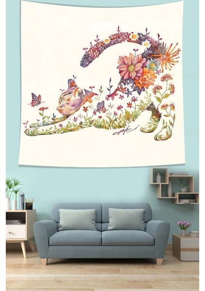 Floral Desen Kedi Leke Tutmaz Kumaş Duvar Örtüsü Duvar Halısı Tapestry fiyatları