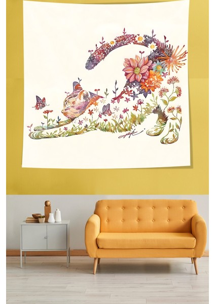 Floral Desen Kedi Leke Tutmaz Kumaş Duvar Örtüsü Duvar Halısı Tapestry modelleri