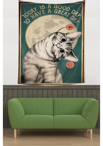 Güzel Bir Gün Kedi Temalı Leke Tutmaz Kumaş Duvar Örtüsü Duvar Halısı Tapestry fiyatları