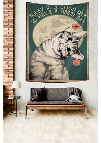 Güzel Bir Gün Kedi Temalı Leke Tutmaz Kumaş Duvar Örtüsü Duvar Halısı Tapestry modelleri