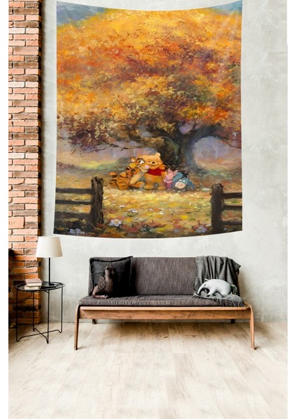 Winnie The Pooh Karakterleri Leke Tutmaz Kumaş Duvar Örtüsü Duvar Halısı Tapestry