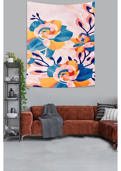 Romantik Gül Modern Renkli Çiçekler Leke Tutmaz Kumaş Duvar Örtüsü Duvar Halısı Tapestry
