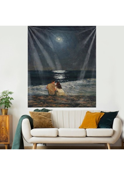 Yakamozda Oturan Çift Leke Tutmaz Kadife Dokulu Kumaş Duvar Örtüsü Duvar Halısı Tapestry