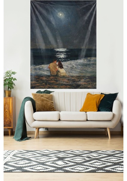 Yakamozda Oturan Çift Leke Tutmaz Kadife Dokulu Kumaş Duvar Örtüsü Duvar Halısı Tapestry fiyatları