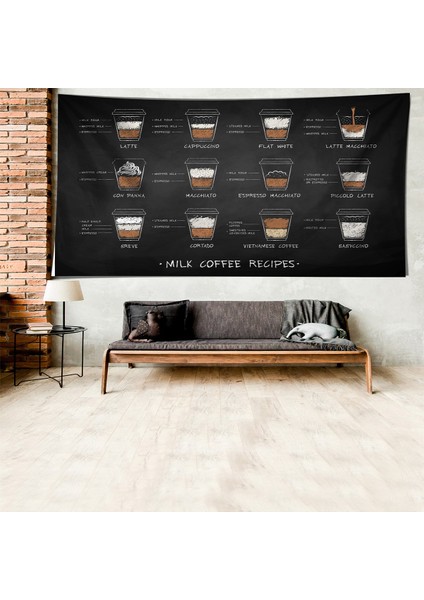 Kahve Menü Coffee Menu Desen Leke Tutmaz Kadife Dokulu Kumaş Duvar Örtüsü Duvar Halısı Tapestry