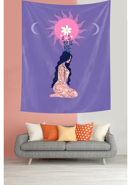 Yoga Yapan Kız Temalı Leke Tutmaz Kumaş Duvar Örtüsü Duvar Halısı Tapestry fiyatları