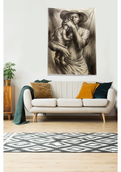 Siyah Beyaz Karakalem Çizim Leke Tutmaz Kadife Kumaş Duvar Örtüsü Duvar Halısı Tapestry fiyatları
