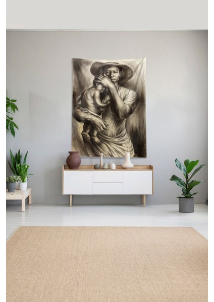 Siyah Beyaz Karakalem Çizim Leke Tutmaz Kadife Kumaş Duvar Örtüsü Duvar Halısı Tapestry modelleri