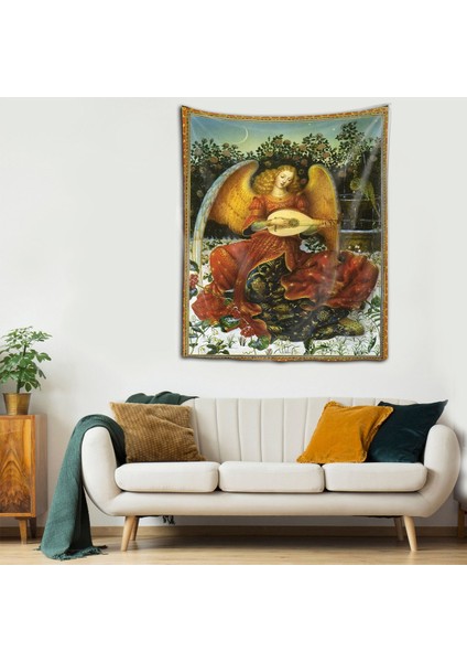Kanatlı Melek Mitoloji Yıkanabilir Leke Tutmaz Kumaş Duvar Örtüsü Duvar Halısı Tapestry