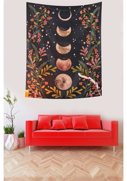 Ayın Evreleri Yıldızlar ve Çiçekler Leke Tutmaz Kumaş Duvar Örtüsü Duvar Halısı Tapestry modelleri