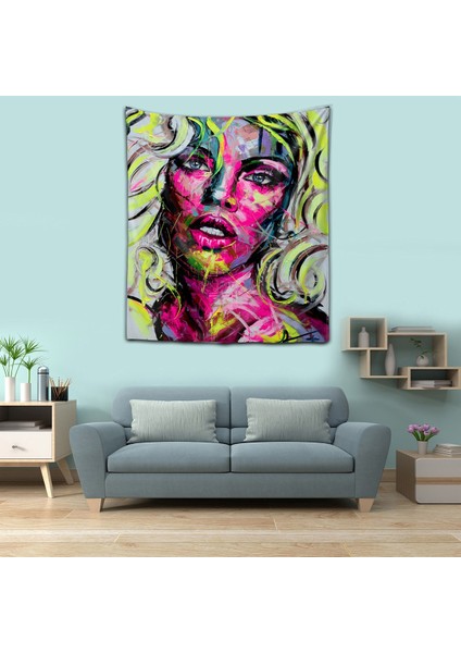 Karışık Renkli Kadın Portre Yıkanabilir Leke Tutmaz Kumaş Duvar Örtüsü Duvar Halısı Tapestry