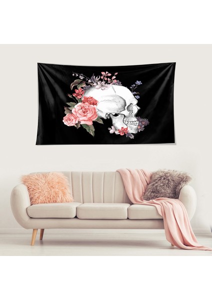 Çiçekli Kafatası Kuru Kafa Desen Leke Tutmaz Kadife Dokulu Kumaş Duvar Örtüsü Duvar Halısı Tapestry fırsatları
