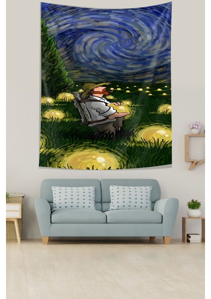 Van Gogh Yağlıboya Yıldızlı Geceler Leke Tutmaz Kumaş Duvar Örtüsü Duvar Halısı Tapestry fiyatları
