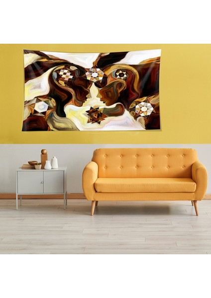 Mindfullnes Farkındalık Akış Temalı Leke Tutmaz Kadife Doku Kumaş Duvar Örtüsü Duvar Halısı Tapestry