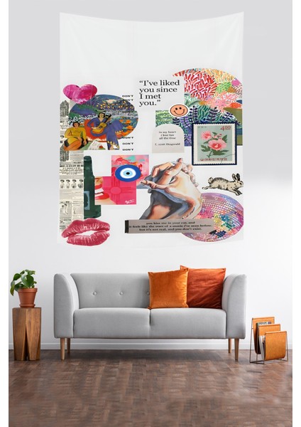 Sevgi Aşk Temalı Leke Tutmaz Kumaş Duvar Örtüsü Duvar Halısı Tapestry