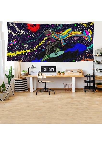 Retro Uzay Astronot Plak Desen Leke Tutmaz Kadife Dokulu Kumaş Duvar Örtüsü Duvar Halısı Tapestry