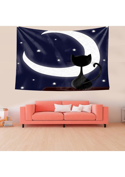 Ayda Oturan Kedi Leke Tutmaz Kadife Doku Kumaş Duvar Örtüsü Duvar Halısı Tapestry