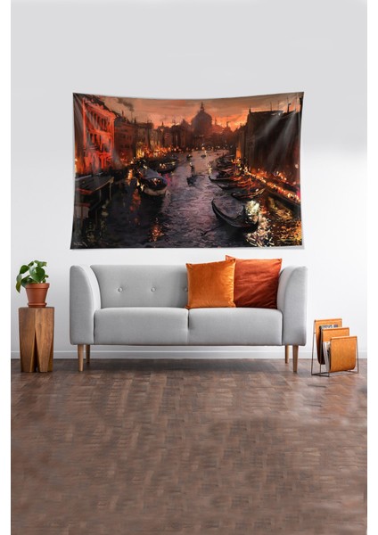 Çok Renkli Gondol Desenli Leke Tutmaz Kadife Kumaş Duvar Örtüsü Duvar Halısı Tapestry modelleri