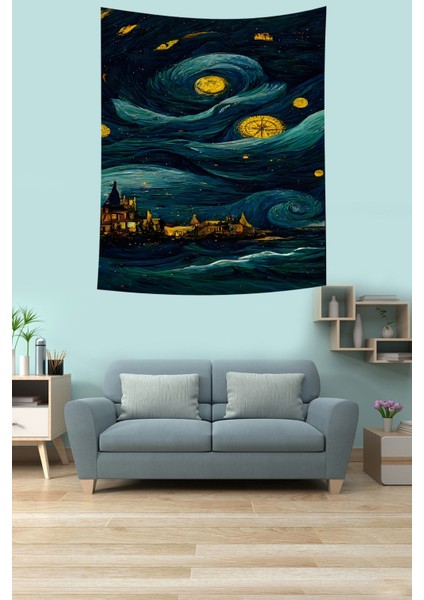 Van Gogh Yıldızlı Gece Tasarımlı Leke Tutmaz Kumaş Duvar Örtüsü Duvar Halısı Tapestry fiyatları