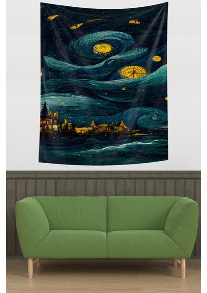 Van Gogh Yıldızlı Gece Tasarımlı Leke Tutmaz Kumaş Duvar Örtüsü Duvar Halısı Tapestry modelleri