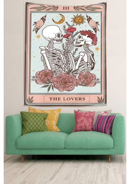 The Lovers Yazılı Sevgili Kurukafalar Leke Tutmaz Kumaş Duvar Örtüsü Duvar Halısı Tapestry