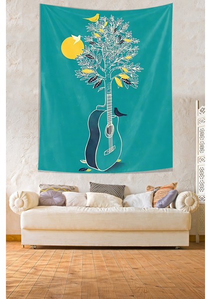 Gitar Ve Doğa Temalı Leke Tutmaz Kumaş Duvar Örtüsü Duvar Halısı Tapestry fiyatları
