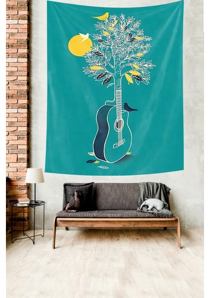 Gitar Ve Doğa Temalı Leke Tutmaz Kumaş Duvar Örtüsü Duvar Halısı Tapestry modelleri
