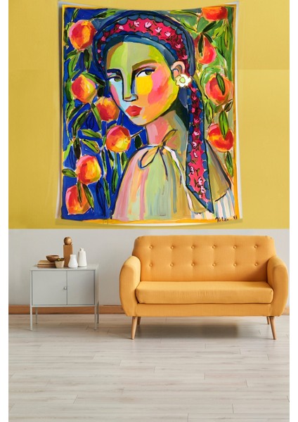 Çiçekli Kız Leke Tutmaz Kumaş Duvar Örtüsü Duvar Halısı Tapestry fiyatları