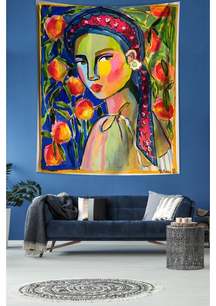 Çiçekli Kız Leke Tutmaz Kumaş Duvar Örtüsü Duvar Halısı Tapestry modelleri