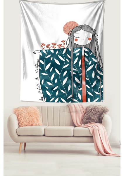 Huzura Ermiş Çiçekli Kız Leke Tutmaz Kumaş Duvar Örtüsü Duvar Halısı Tapestry modelleri