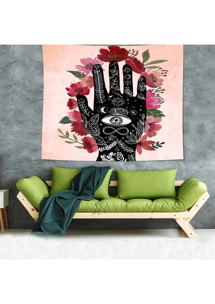 El Dövme Hint Kınası Çiçek Desen Leke Tutmaz Kadife Dokulu Kumaş Duvar Örtüsü Duvar Halısı Tapestry