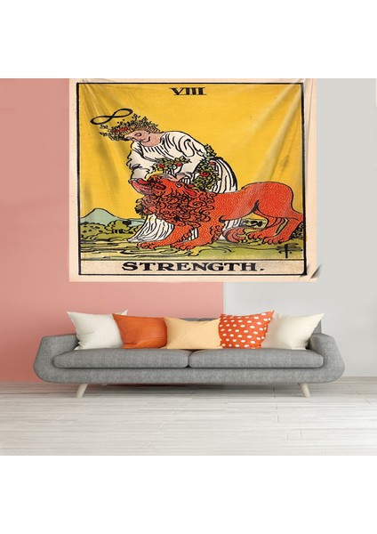 Strength Tarot Sezar Leke Tutmaz Kadife Dokulu Kumaş Duvar Örtüsü Duvar Halısı Tapestry
