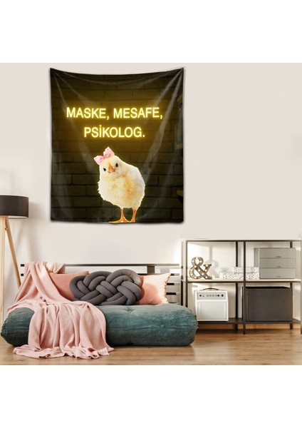 Maske Mesafe Psikolog Yıkanabilir Leke Tutmaz Kumaş Duvar Örtüsü Duvar Halısı Tapestry