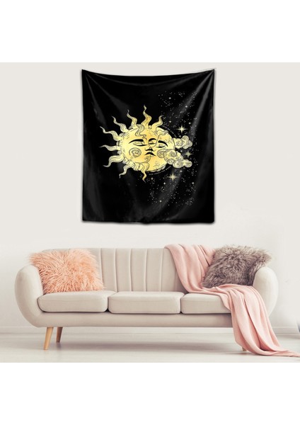 Yıkanabilir Leke Tutmaz Mikropetek Kumaş Güneş Ve Ay Siyah Duvar Örtüsü Duvar Halısı Tapestry