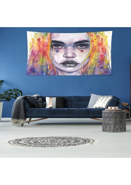 Renkli Ve Gotik Tarz Kız Yıkanabilir Leke Tutmaz Kadife Kumaş Duvar Örtüsü Duvar Halısı Tapestry