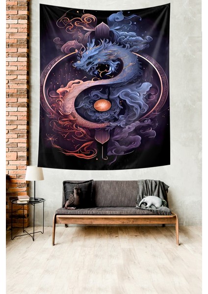 Sanatsal Ejderha Leke Tutmaz Kumaş Duvar Örtüsü Duvar Halısı Tapestry