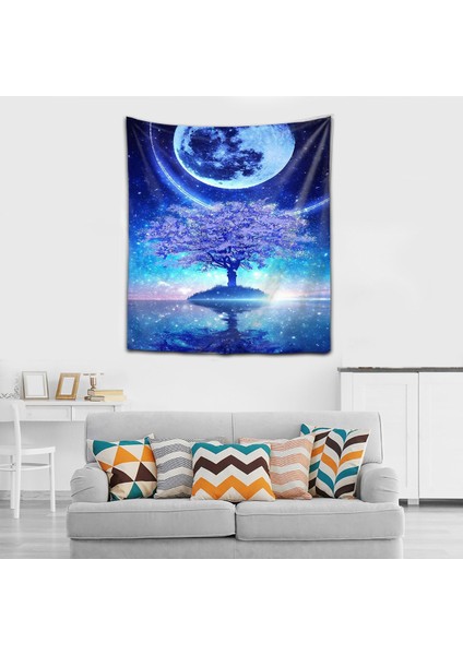 Hayat Ağacı Yıldızlar Ay Yıkanabilir Leke Tutmaz Kumaş Duvar Örtüsü Duvar Halısı Tapestry