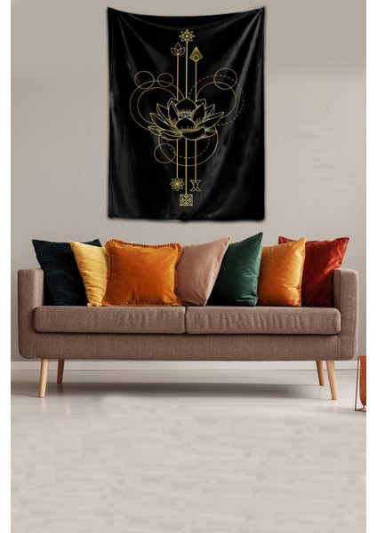 Yıkanabilir Leke Tutmaz Mikropetek Kumaş Lotus Yaşam Çiçeği Siyah Duvar Örtüsü Duvar Halısı Tapestry fiyatları