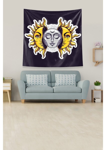Lacivert Güneşin Içindeki Ay Leke Tutmaz Kadife Kumaş Duvar Örtüsü Duvar Halısı Tapestry modelleri