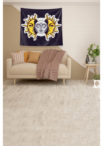 Lacivert Güneşin Içindeki Ay Leke Tutmaz Kadife Kumaş Duvar Örtüsü Duvar Halısı Tapestry fırsatları