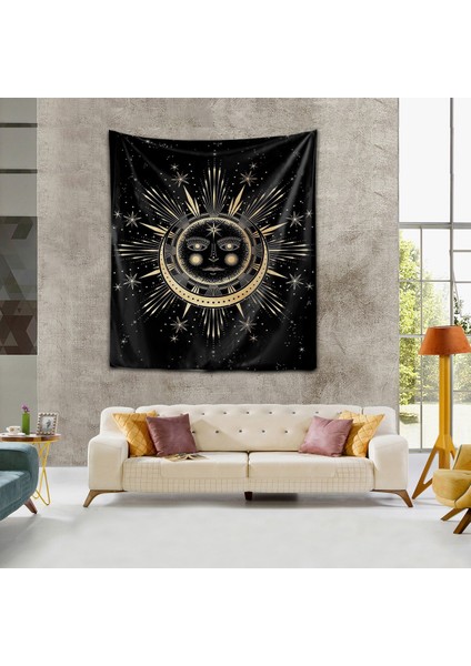Yıkanabilir Leke Tutmaz Mikropetek Kumaş Güneş ve Ay Siyah Duvar Örtüsü Duvar Halısı Tapestry fiyatları