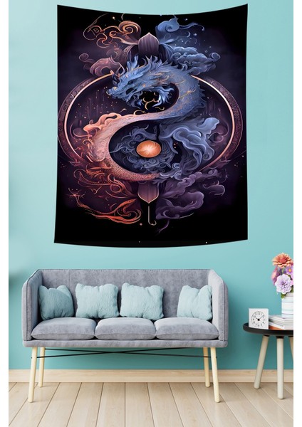 Sanatsal Ejderha Leke Tutmaz Kumaş Duvar Örtüsü Duvar Halısı Tapestry modelleri