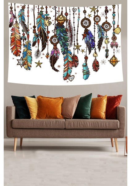 Dream Catcher Bohem Kuş Tüyü Leke Tutmaz Kadife Dokulu Kumaş Duvar Örtüsü Duvar Halısı Tapestry fiyatları