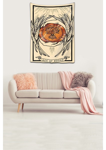 Ace Of Coins Tarot Pentacles Yıkanabilir Leke Tutmaz Kumaş Duvar Örtüsü Duvar Halısı Tapestry fırsatları