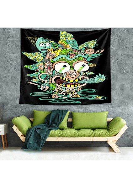 Rick And Morty Desen Leke Tutmaz Kadife Dokulu Kumaş Duvar Örtüsü Duvar Halısı Tapestry