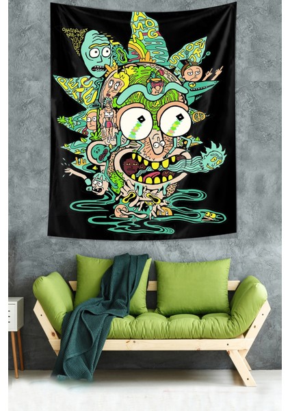 Rick And Morty Desen Leke Tutmaz Kadife Dokulu Kumaş Duvar Örtüsü Duvar Halısı Tapestry