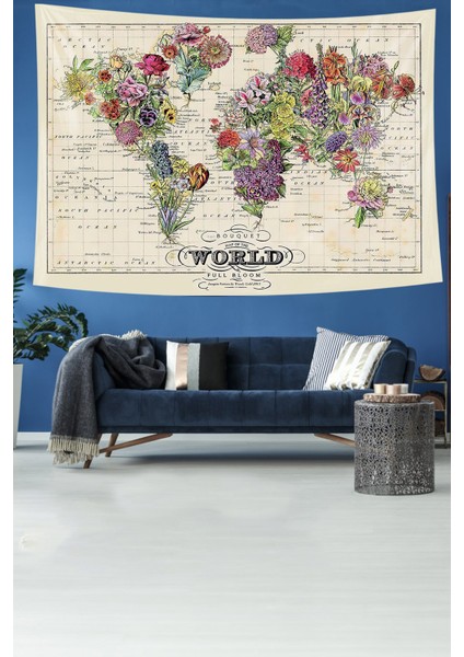 Dünya Bitki Haritası Desenli Leke Tutmaz Kadife Dokulu Kumaş Duvar Örtüsü Duvar Halısı Tapestry fiyatları