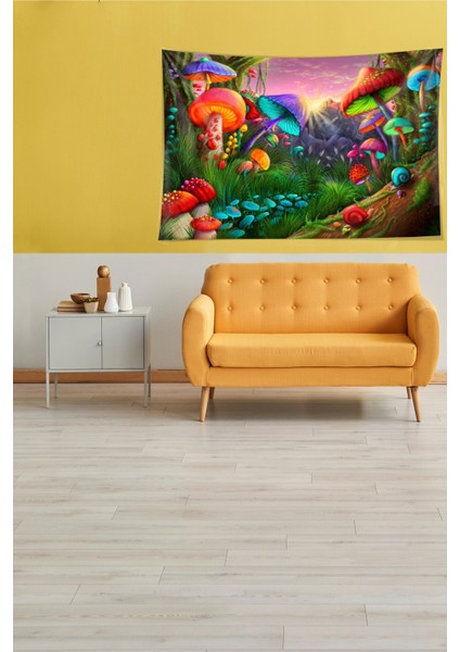 Gri Yaratılış Leke Tutmaz Kadife Kumaş Duvar Örtüsü Duvar Halısı Tapestry